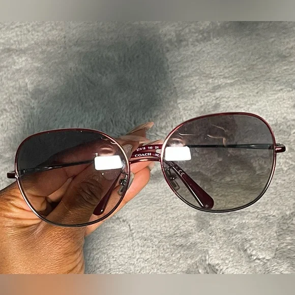 COACH Womens Round Sunglasses Burgundy Silver Gradient Metal Frame HC7108 934111 - Picture 4 of 13